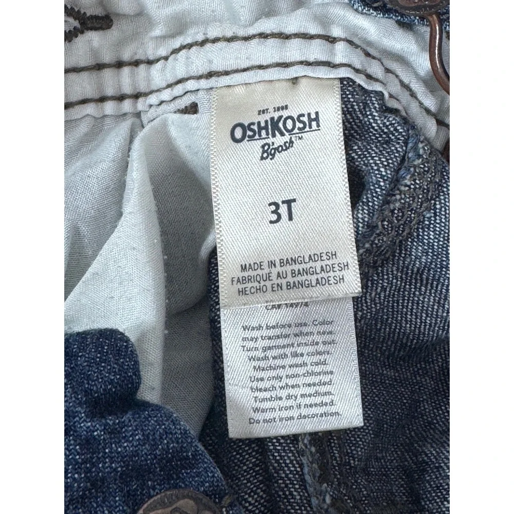 OshKosh Bgosh Kids 3T Blue Denim Football Embroidered Bib Overalls Dark Wash